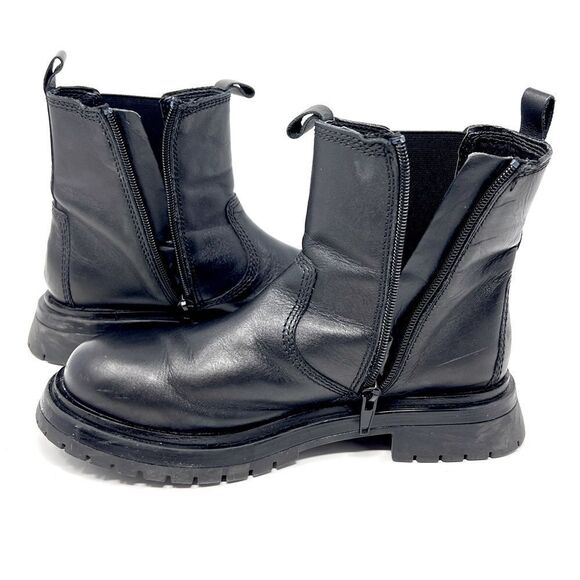 Zara Chelsea Black Leather Inside Zip Platform Lug Sole Ankle Boots EU 36 (US 6) - Picture 6 of 10